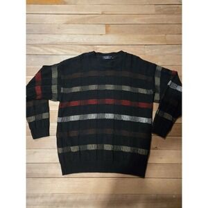 Vintage 90s Protégé Collection Striped Knit Sweater L Black Multicolor Retro‎